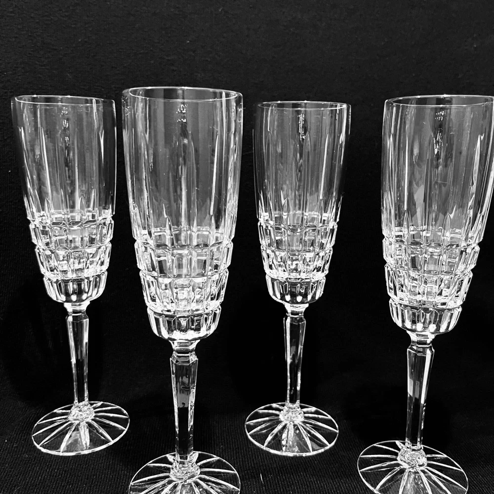 Vintage Val St Lambert Heavy Crystal Champagne Flutes Set of 4